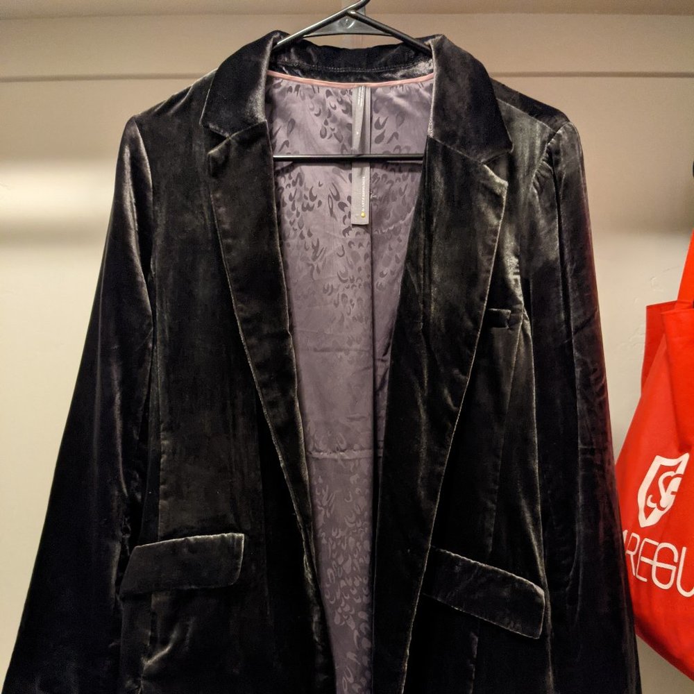 Anthropologie Iridescent Velvet Blazer - Silver/Green